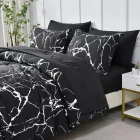 3pcs Duvet Cover Set King Duvet Coverx1 Pillowcasex2 Extremely Diverse Styles (Option: Marble Black)