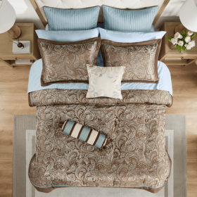 12 Piece Comforter Set With Cotton Bed Sheets Blue Brown Full (Option: BlueBrown)