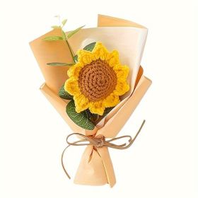 Sunflowers Crochet Flowers Bouquet, Knitted Bouquet, Crochet Artificial Flowers For Home Wedding Decor Birthday Gift Clearance (Option: 1 bundle)
